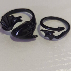 Dragon Rings Sizes 6 & 10 Black Shiny Lot of 2 Open Unisex Gothic Mystical